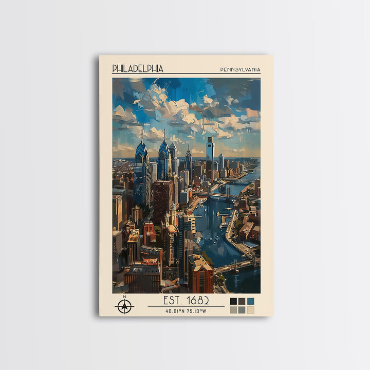 Philadelphia Travel Poster, Framed Canvas Print, City Art Print, Travel Wall Art, City Illustration, Modern Wall Decor, Poster Print