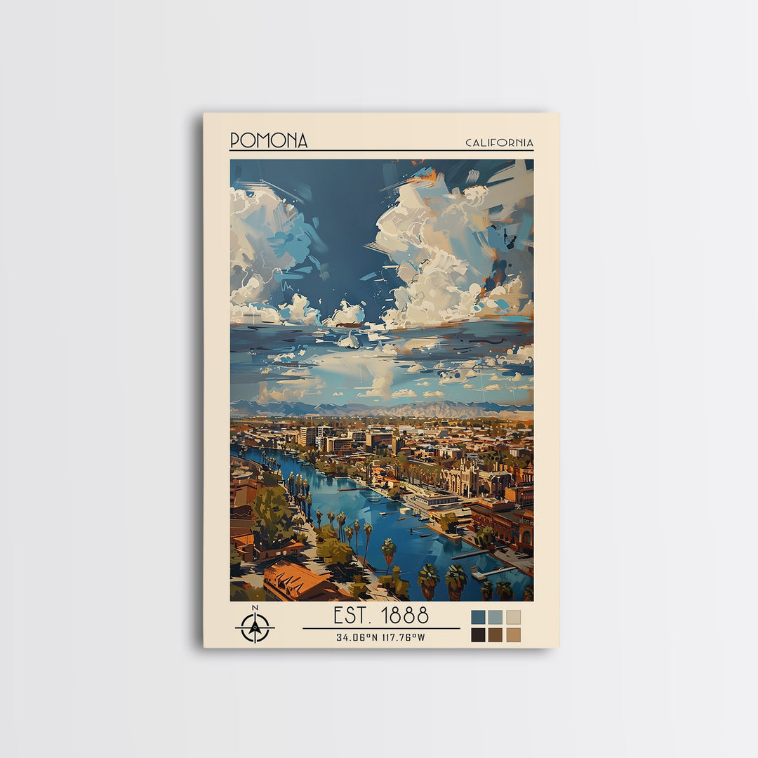 Pomona Travel Poster, Canvas Print, Retro Wall Art, Travel Print, Vintage Travel, City Illustration, Art Print, Mid Century Wall Art