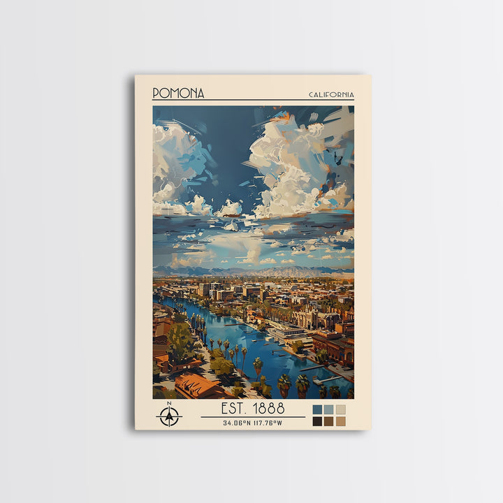 Pomona Travel Poster, Canvas Print, Retro Wall Art, Travel Print, Vintage Travel, City Illustration, Art Print, Mid Century Wall Art