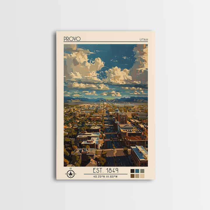 Provo Travel Poster, Canvas Print, Travel Prints, Landscape Art, Modern Wall Decor, City Wall Art, City Illustration, Retro Wall Art
