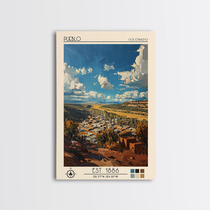 Pueblo Travel Poster, Framed Canvas Print, City Art Print, Travel Wall Art, Vintage Posters, Retro Wall Art, Wall Art, Landscape Art