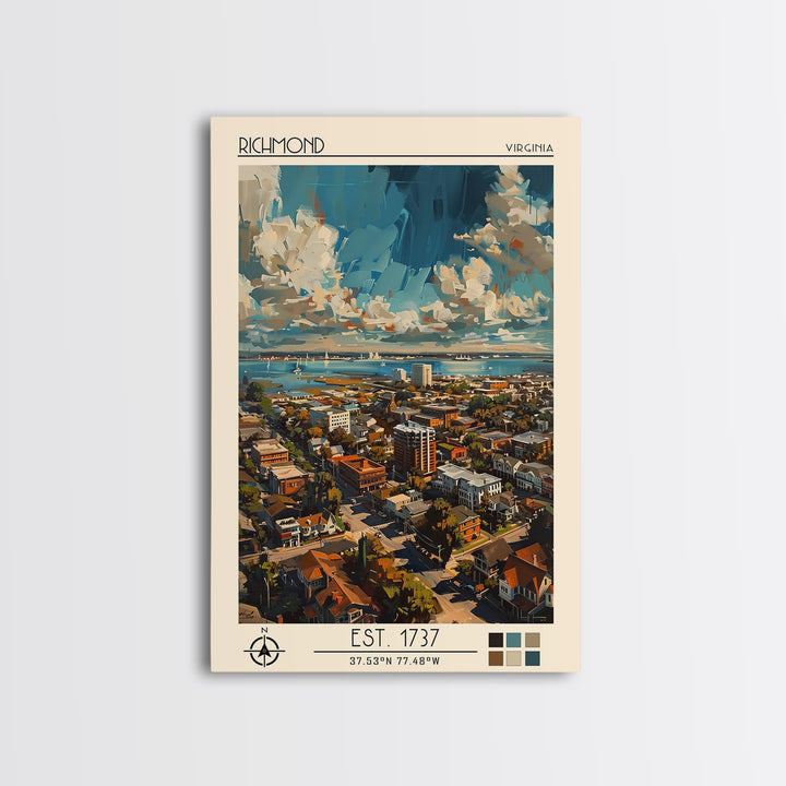 Richmond Travel Poster, Framed Canvas Print, Travel Wall Art, City Wall Art, Wall Art, Colorful Wall Art, Home Decor, City Art Print