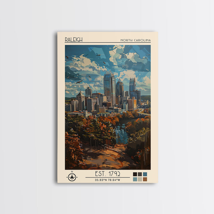 Raleigh Travel Poster, Framed Canvas Print, Retro Wall Art, Travel Print, Gallery Wall Set, Mid Century Wall Art, Vintage Travel Art