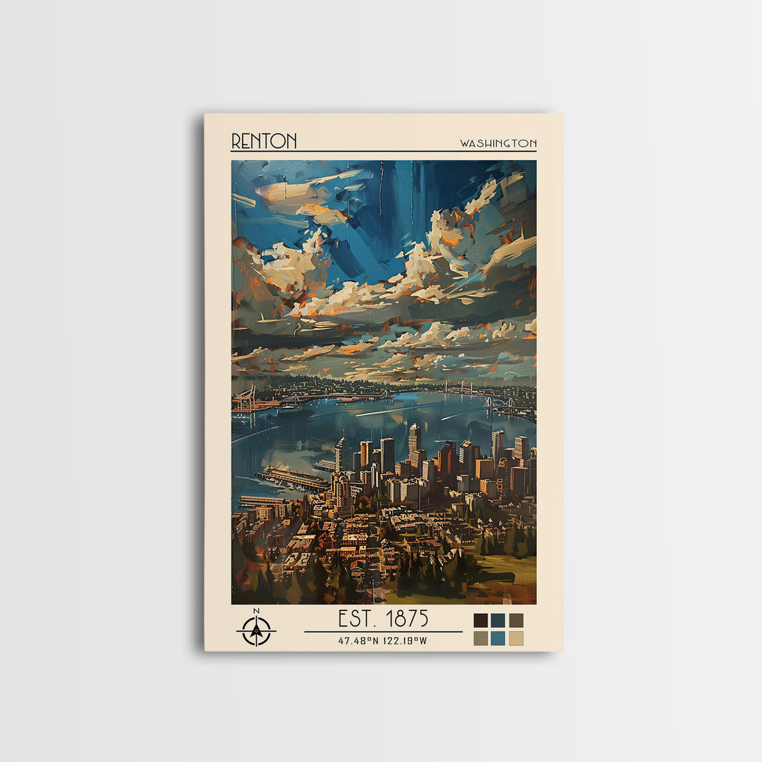 Renton Travel Poster, Canvas Print, City Art Print, Travel Wall Art, Fine Art Print, Landscape Art, Retro Wall Art, Gallery Wall Set