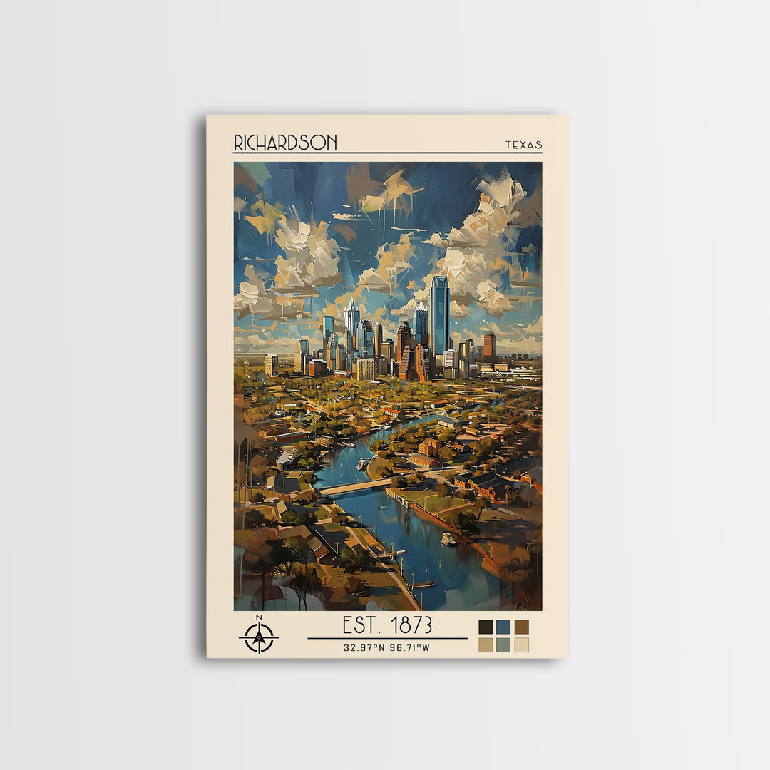 Richardson Travel Poster, Canvas Print, City Travel Poster, Vintage City Poster, Travel Art Print, Fine Art Print, Minimalist Poster