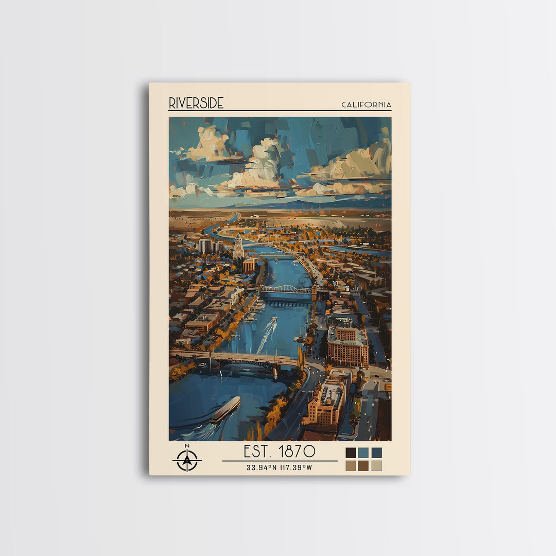 Riverside Travel Poster, Canvas Print, Travel Wall Decor, Minimalist Poster, Home Decor, City Wall Art, Art Print, Home Office Decor