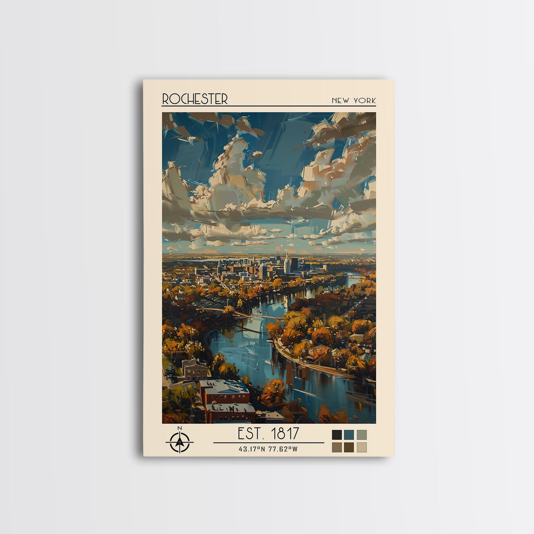 Rochester Travel Poster, Canvas Print, City Travel Poster, Vintage City Poster, Travel Art Print, Wanderlust Gift, City Illustration