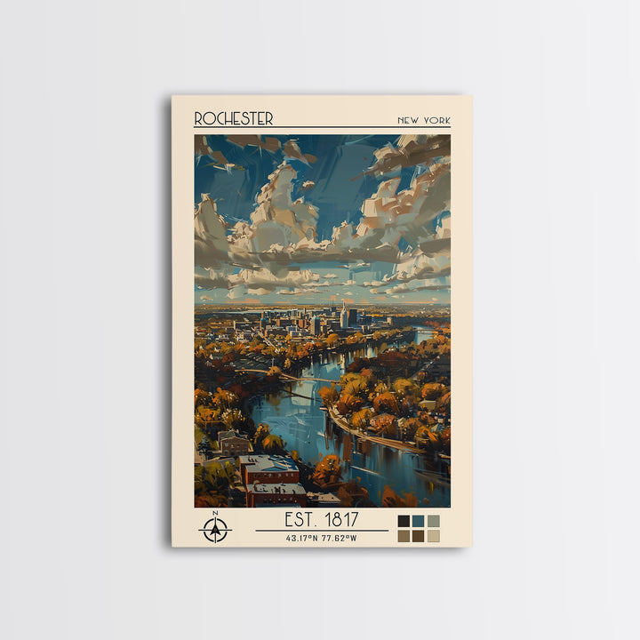 Rochester Travel Poster, Canvas Print, City Travel Poster, Vintage City Poster, Travel Art Print, Wanderlust Gift, City Illustration