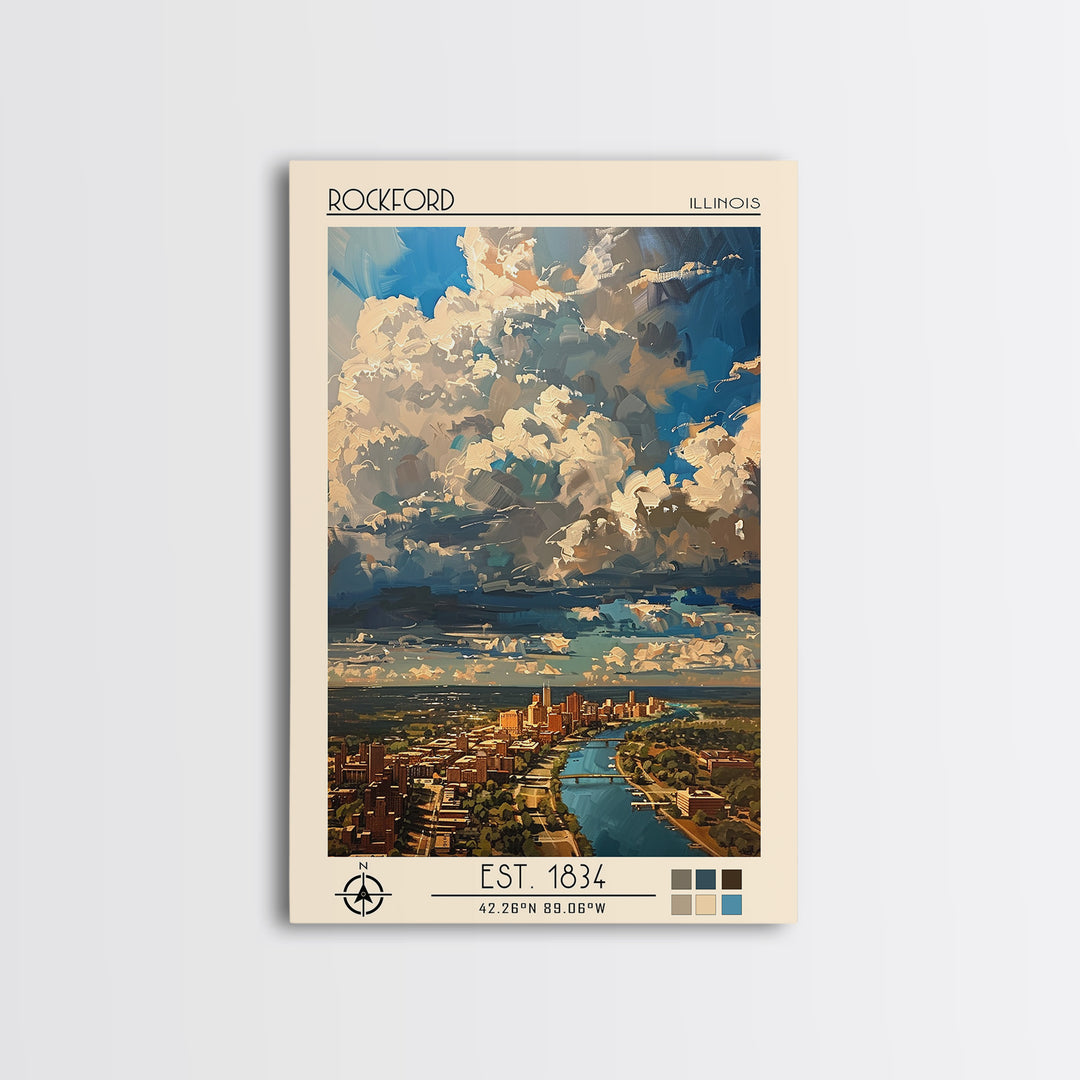 Rockford Travel Poster, Canvas Print, Travel Wall Decor, Minimalist Poster, Travel Art Print, Retro Travel Poster, Modern Wall Decor