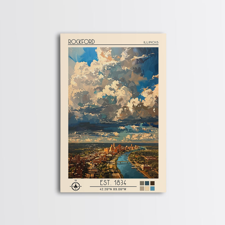 Rockford Travel Poster, Canvas Print, Travel Wall Decor, Minimalist Poster, Travel Art Print, Retro Travel Poster, Modern Wall Decor
