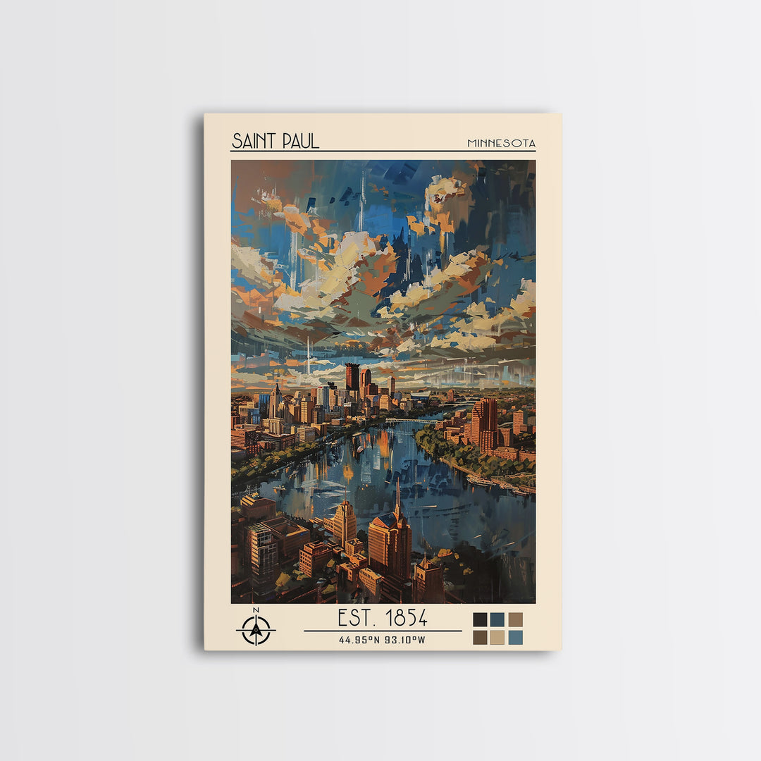 Saint Paul Travel Poster, Canvas Print, Retro Travel Poster, City Wall Art, Watercolor Cityscape, Minimalist Poster, Wanderlust Gift