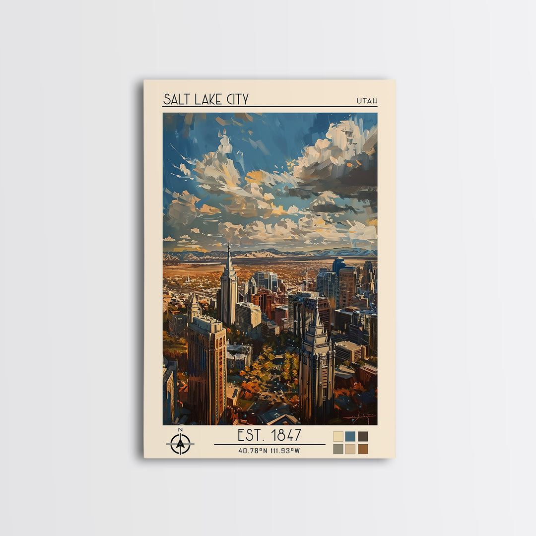 Salt Lake City Travel Poster, Framed Canvas Print, Retro Travel Poster, City Wall Art, Travel Art Print, Travel Wall Decor, Wall Art