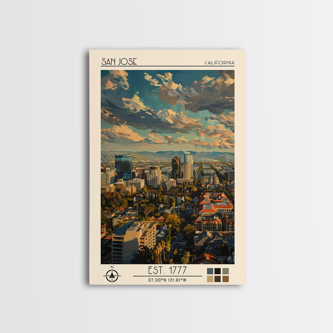 San Jose Travel Poster, Canvas Print, Retro Travel Poster, City Wall Art, Retro Wall Art, Vintage Travel Print, Living Room Wall Art