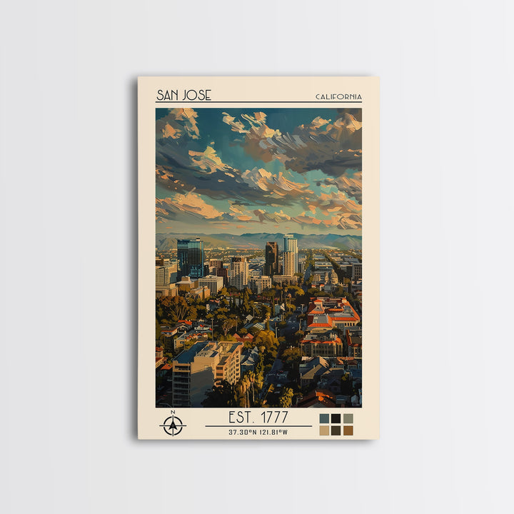 San Jose Travel Poster, Canvas Print, Retro Travel Poster, City Wall Art, Retro Wall Art, Vintage Travel Print, Living Room Wall Art