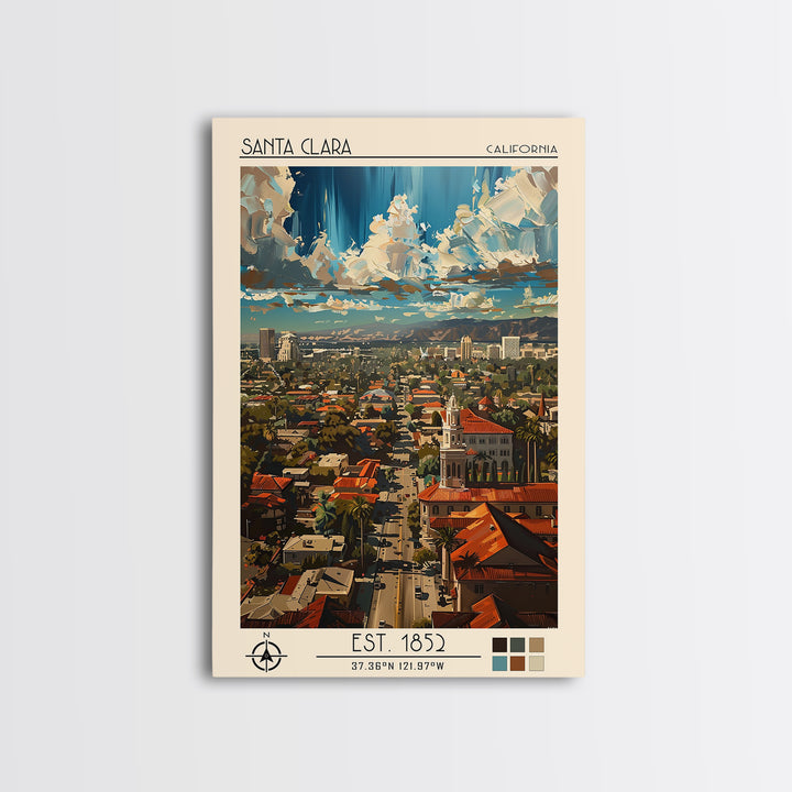 Santa Clara Travel Poster, Framed Canvas Print, Retro Wall Art, Travel Print, Modern Wall Decor, Retro Travel Poster, Travel Posters