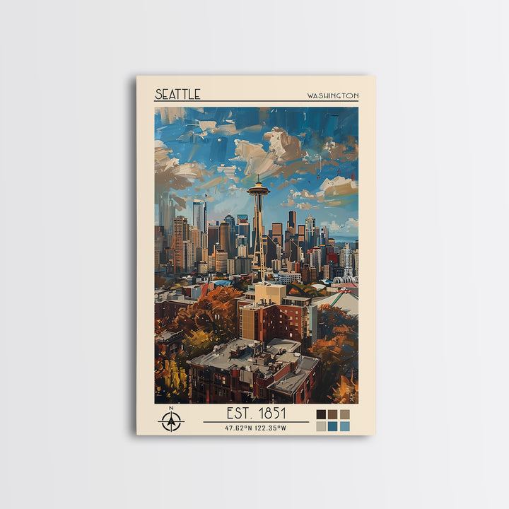 Seattle Travel Poster, Canvas Print, City Art Print, Travel Wall Art, Retro Travel Poster, Wanderlust Gift, Home Decor, Travel Decor