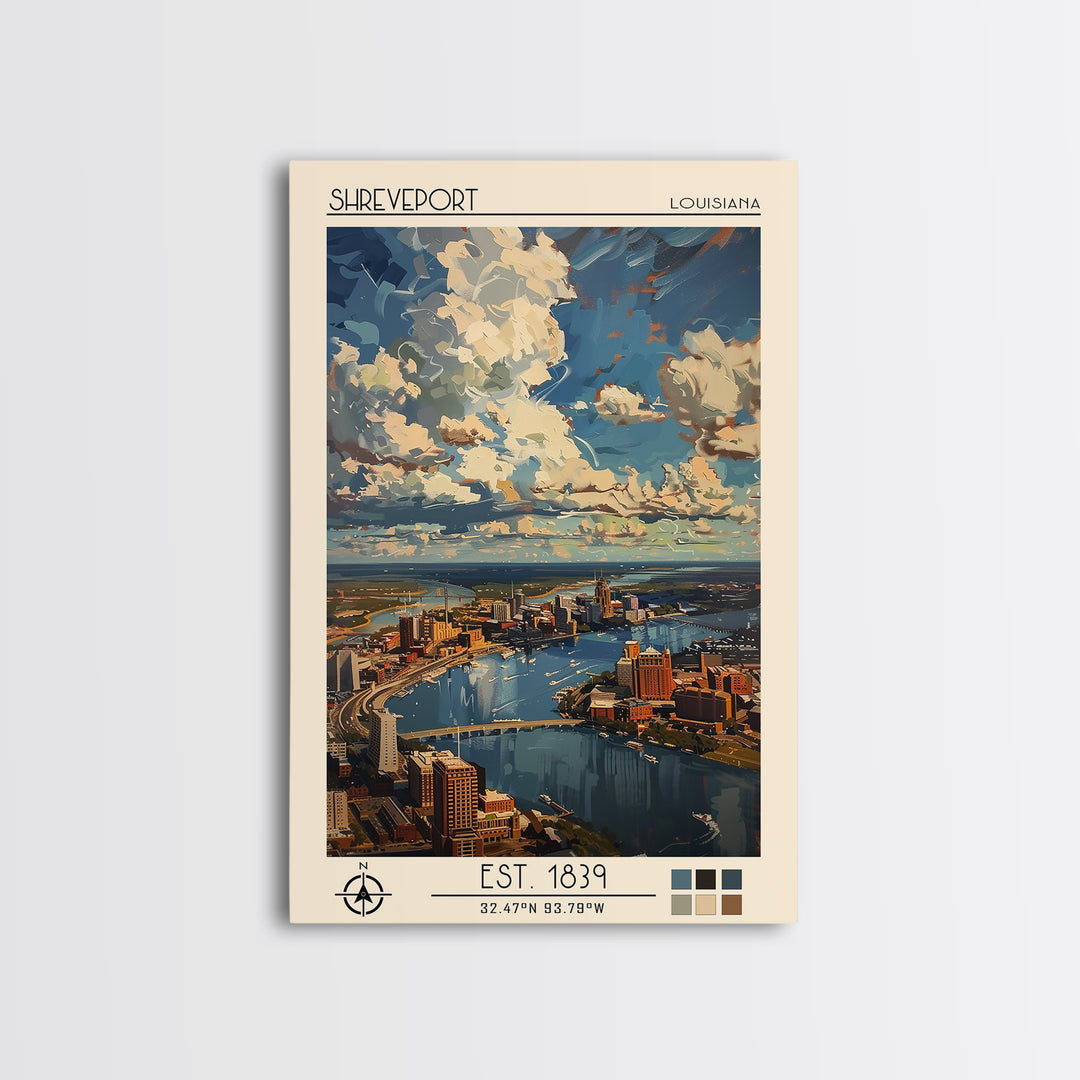 Shreveport Travel Poster, Framed Canvas Print, Travel Wall Art, City Wall Art, Retro Travel Print, Poster Print, Vintage City Poster