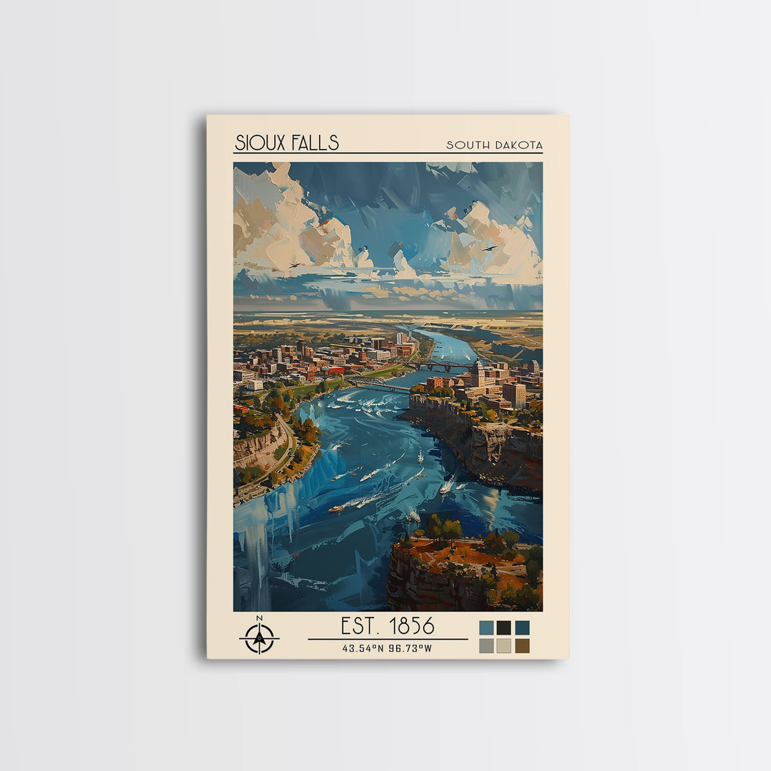 Sioux Falls Travel Poster, Framed Canvas Print, City Travel Poster, Travel Wall Decor, Travel Decor, Wanderlust Gift, Retro Wall Art