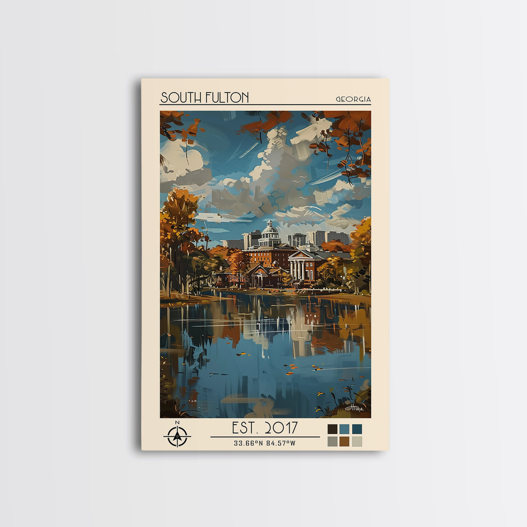 South Fulton Travel Poster, Framed Canvas Print, Retro Travel Poster, City Wall Art, Retro Travel Print, Wanderlust Gift, Poster Art