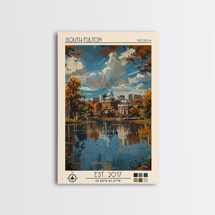 South Fulton Travel Poster, Framed Canvas Print, Retro Travel Poster, City Wall Art, Retro Travel Print, Wanderlust Gift, Poster Art