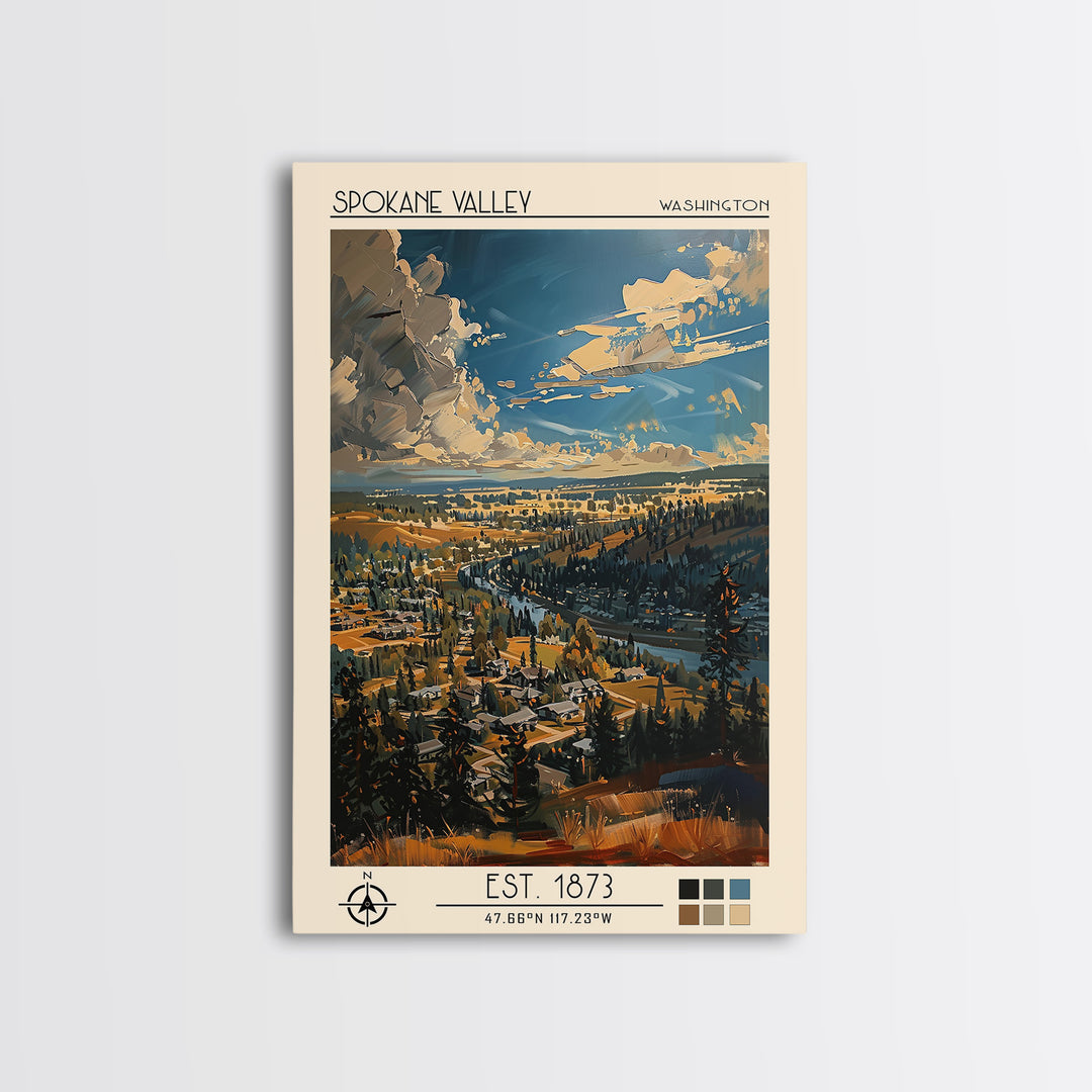 Spokane Valley Travel Poster, Framed Canvas Print, Poster Print, Travel Wall Art, Landscape Art, Vintage Travel Art, Vintage Posters
