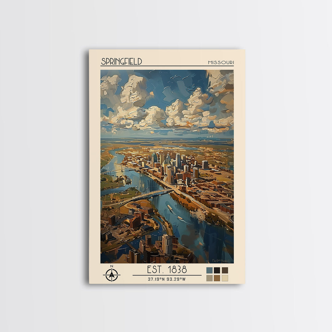 Springfield Missouri Travel Poster, Framed Canvas Print, Vintage Travel Print, City Wall Art, City Illustration, Retro Travel Poster