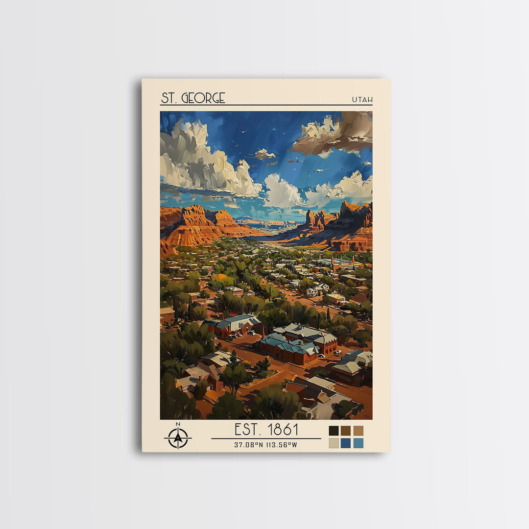 St George Travel Poster, Framed Canvas Print, City Travel Poster, Travel Wall Decor, Travel Print, City Art Print, City Illustration
