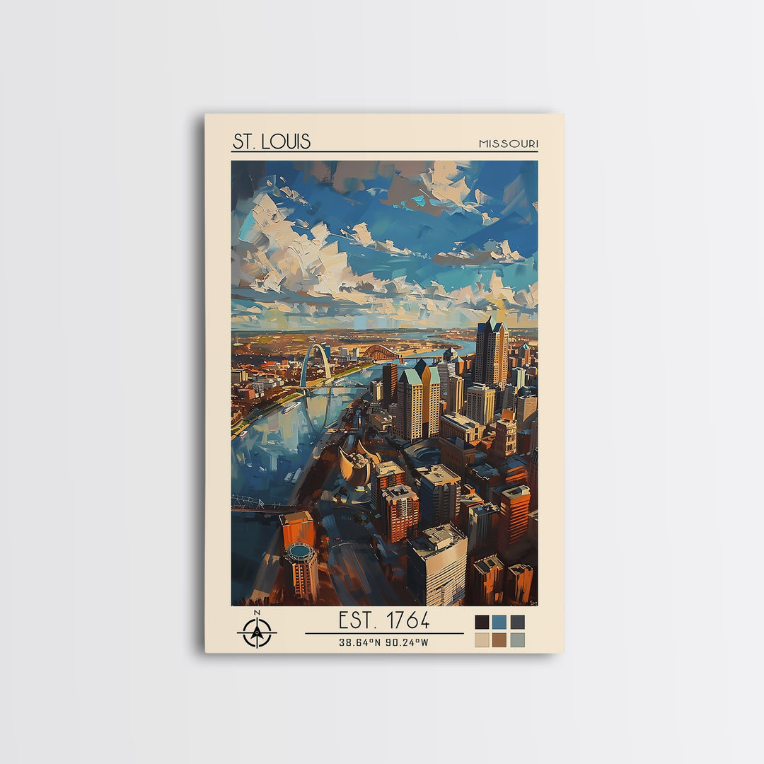 St Louis Travel Poster, Framed Canvas Print, Vintage Travel Print, City Wall Art, Minimalist Poster, City Illustration, Travel Print