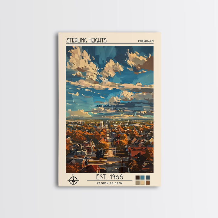 Sterling Heights Travel Poster, Framed Canvas Print, Travel Prints, Landscape Art, Travel Print, Travel Posters, Vintage City Poster