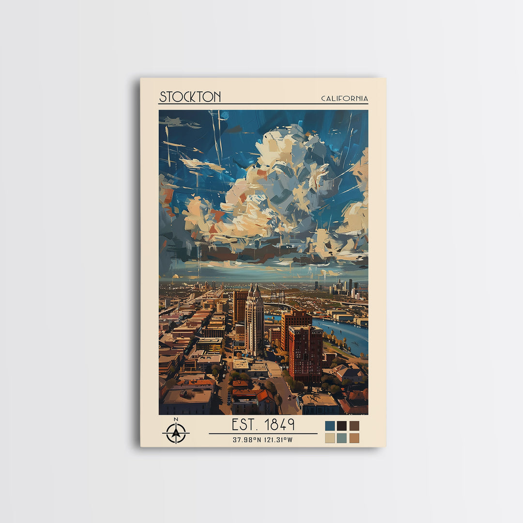 Stockton Travel Poster, Canvas Print, Travel Art Print, Modern Wall Decor, Travel Prints, City Wall Art, Landscape Art, Travel Decor