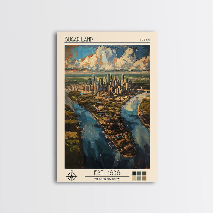 Sugar Land Travel Poster, Canvas Print, City Travel Poster, Travel Wall Decor, Art Print, Landscape Art, Travel Wall Art, Poster Art