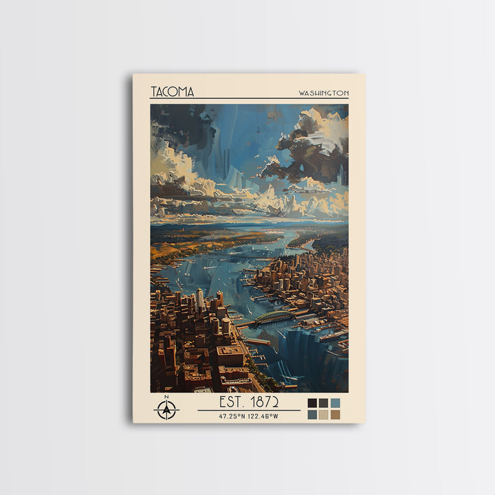 Tacoma Travel Poster, Framed Canvas Print, Vintage Travel Print, City Wall Art, Living Room Wall Art, Travel Print, Travel Art Print