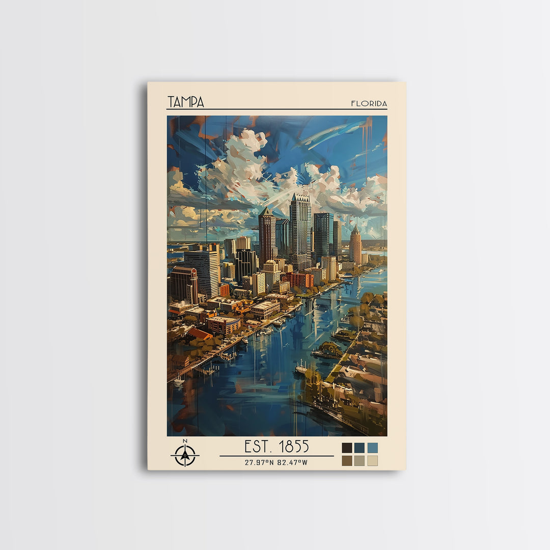 Tampa Travel Poster, Canvas Print, City Travel Poster, Vintage City Poster, Living Room Wall Art, City Art Print, Vintage Travel Art