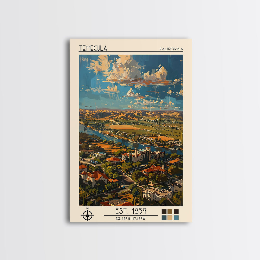 Temecula Travel Poster, Framed Canvas Print, Vintage Travel Print, City Wall Art, Poster Art, Vintage Travel Art, Retro Travel Print