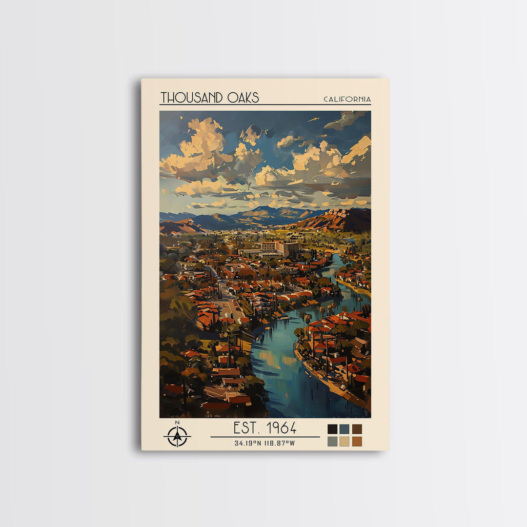Thousand Oaks Travel Poster, Framed Canvas Print, City Travel Poster, Travel Wall Art, Landscape Art, Travel Posters, Vintage Poster