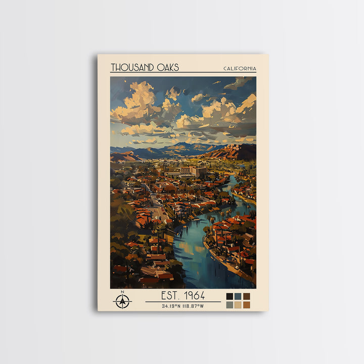 Thousand Oaks Travel Poster, Framed Canvas Print, City Travel Poster, Travel Wall Art, Landscape Art, Travel Posters, Vintage Poster