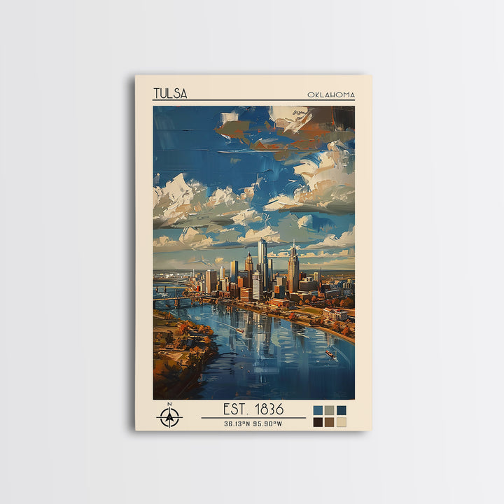 Tulsa Travel Poster, Framed Canvas Print, Retro Travel Poster, City Wall Art, Travel Print, Travel Wall Art, Wall Art, Landscape Art