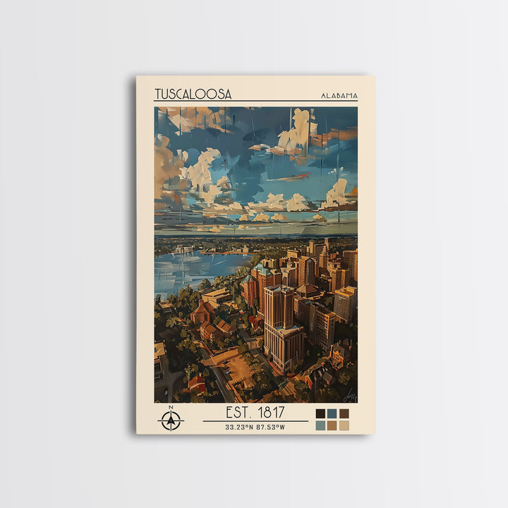 Tuscaloosa Travel Poster, Canvas Print, City Travel Poster, Travel Wall Art, Home Office Decor, Travel Posters, Watercolor Cityscape