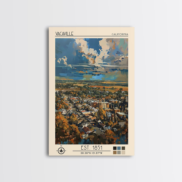 Vacaville Travel Poster, Framed Canvas Print, Travel Prints, Landscape Art, Vintage Travel Art, Vintage City Poster, Vintage Posters