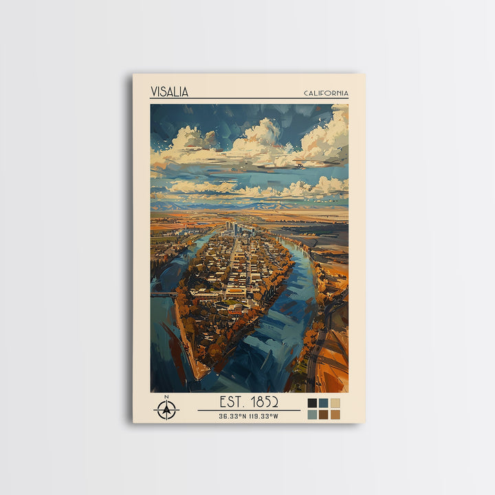 Visalia Travel Poster, Framed Canvas Print, City Travel Poster, Travel Wall Art, Retro Wall Art, Gallery Wall Set, City Illustration