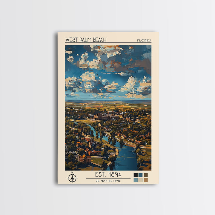 West Palm Beach Travel Poster, Canvas Print, Travel Wall Art, City Wall Art, Home Office Decor, Travel Posters, Mid Century Wall Art