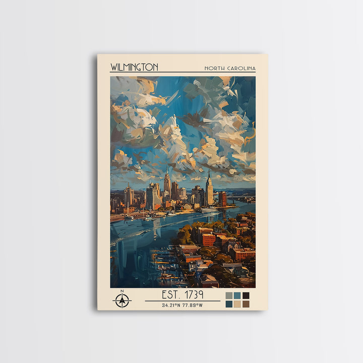 Wilmington Travel Poster, Framed Canvas Print, Travel Prints, Landscape Art, Travel Posters, Vintage City Poster, City Travel Poster