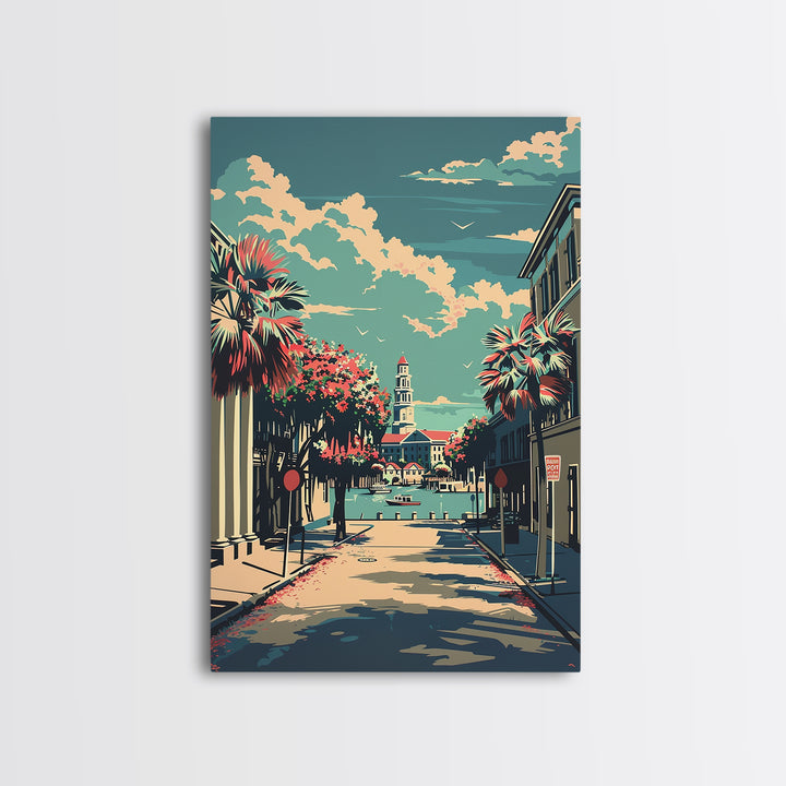 Charleston Travel Poster, Framed Canvas Print, City Travel Poster, Travel Wall Art, Travel Posters, Poster Art, Watercolor Cityscape