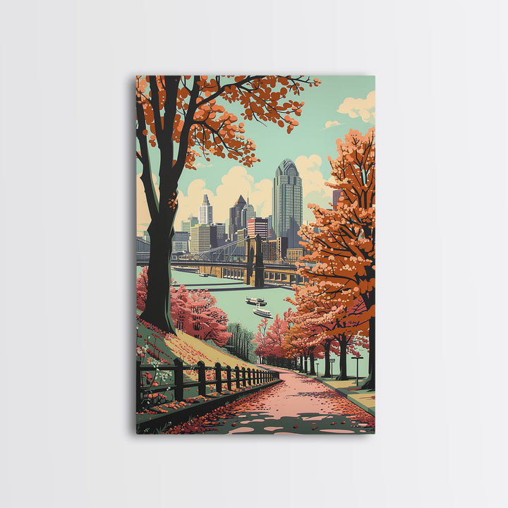 Cincinnati Travel Poster, Framed Canvas Print, Travel Wall Decor, Minimalist Poster, Fine Art Print, City Illustration, Travel Decor