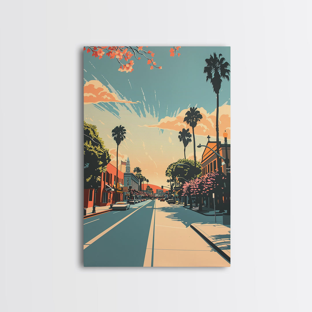 Corona Travel Poster, Framed Canvas Print, City Travel Poster, Travel Wall Art, Watercolor Cityscape, Retro Wall Art, City Art Print