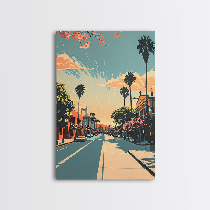 Corona Travel Poster, Framed Canvas Print, City Travel Poster, Travel Wall Art, Watercolor Cityscape, Retro Wall Art, City Art Print
