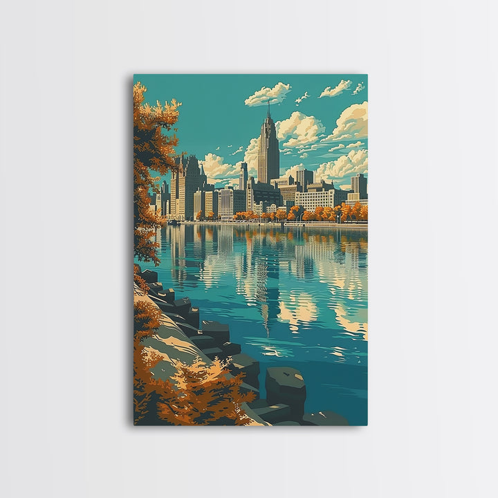Detroit Travel Poster, Framed Canvas Print, Poster Print, Travel Wall Art, Travel Decor, City Travel Poster, Travel Prints, Wall Art