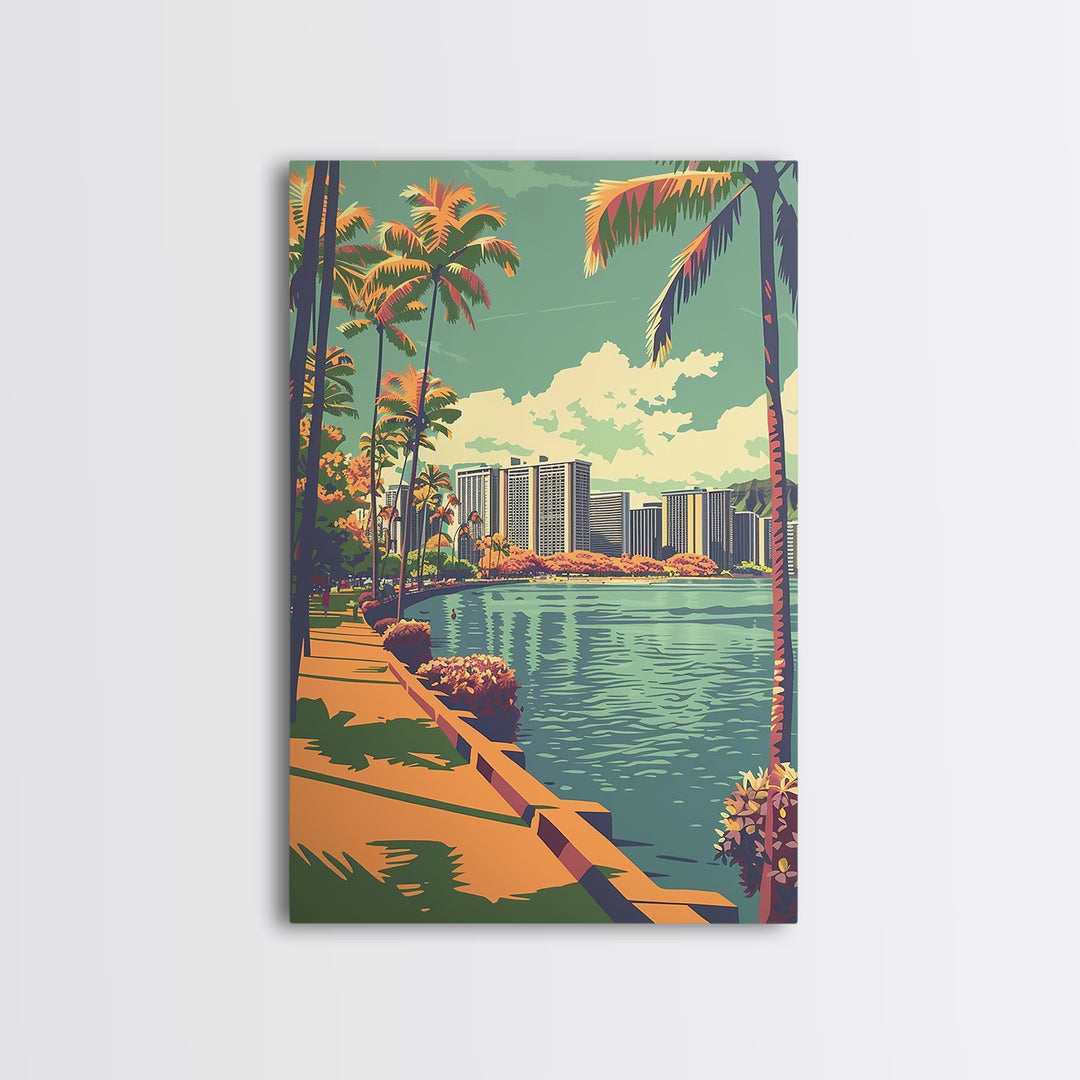 Honolulu Travel Poster, Framed Canvas Print, Travel Art Print, Modern Wall Decor, Travel Posters, Retro Wall Art, Retro Travel Print