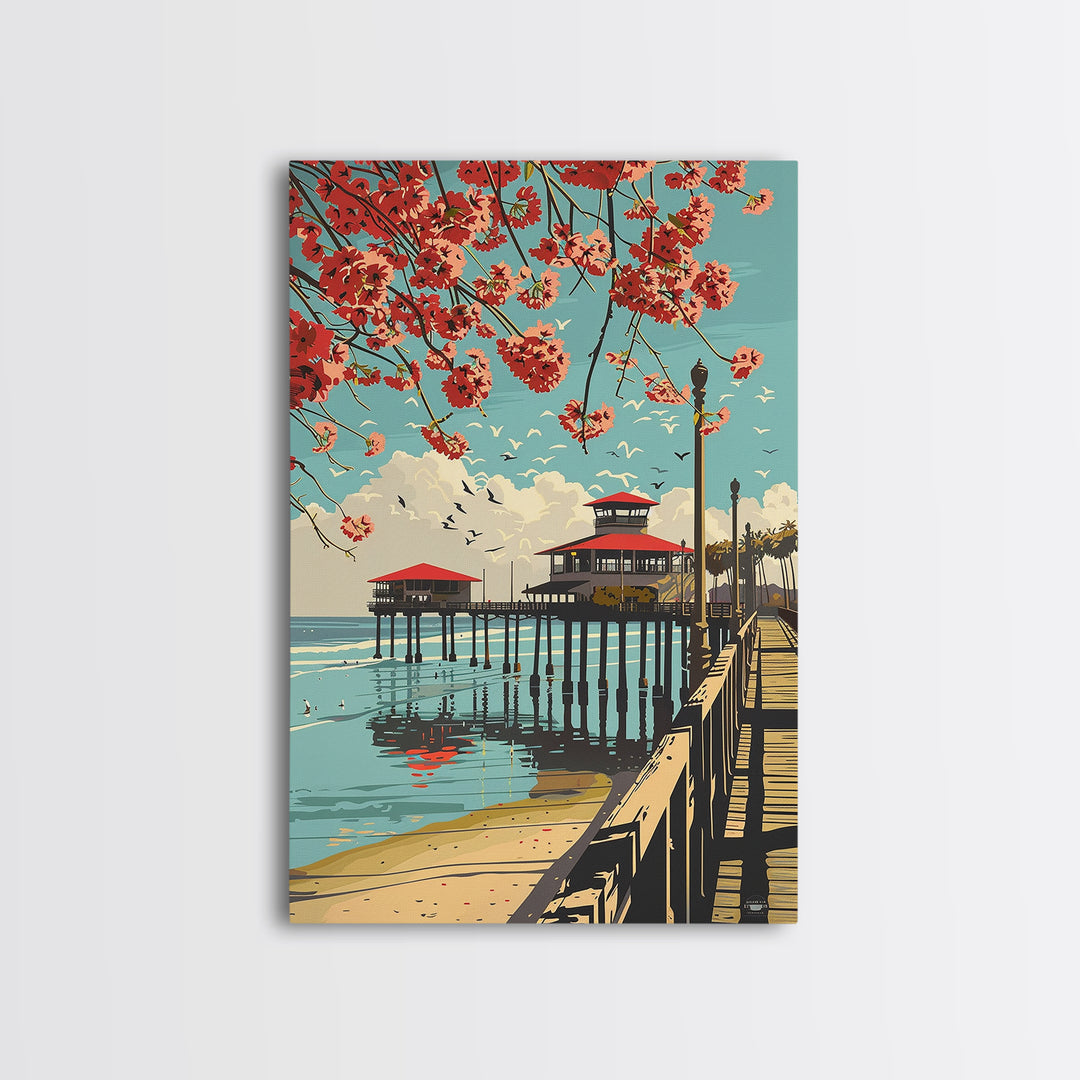 Huntington Beach Travel Poster, Canvas Print, Travel Wall Art, City Wall Art, Vintage City Poster, Travel Posters, Minimalist Poster