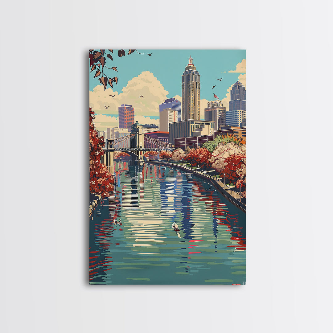 Indianapolis Travel Poster, Framed Canvas Print, Travel Prints, Landscape Art, Colorful Wall Art, Poster Art, Travel Decor, Wall Art